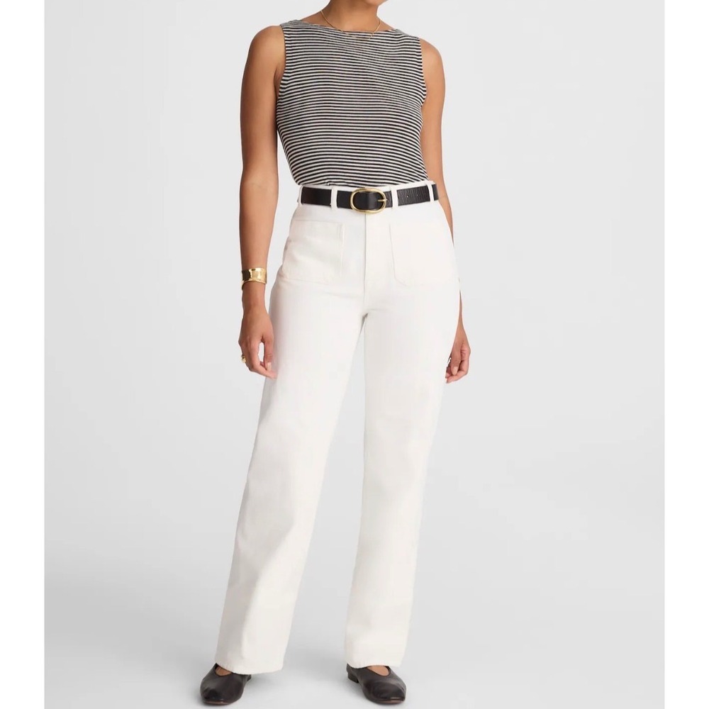 Madewell Curvy Cleo Straight Jeans White High Rise Patch Pocket Siz 32 NWT NW289